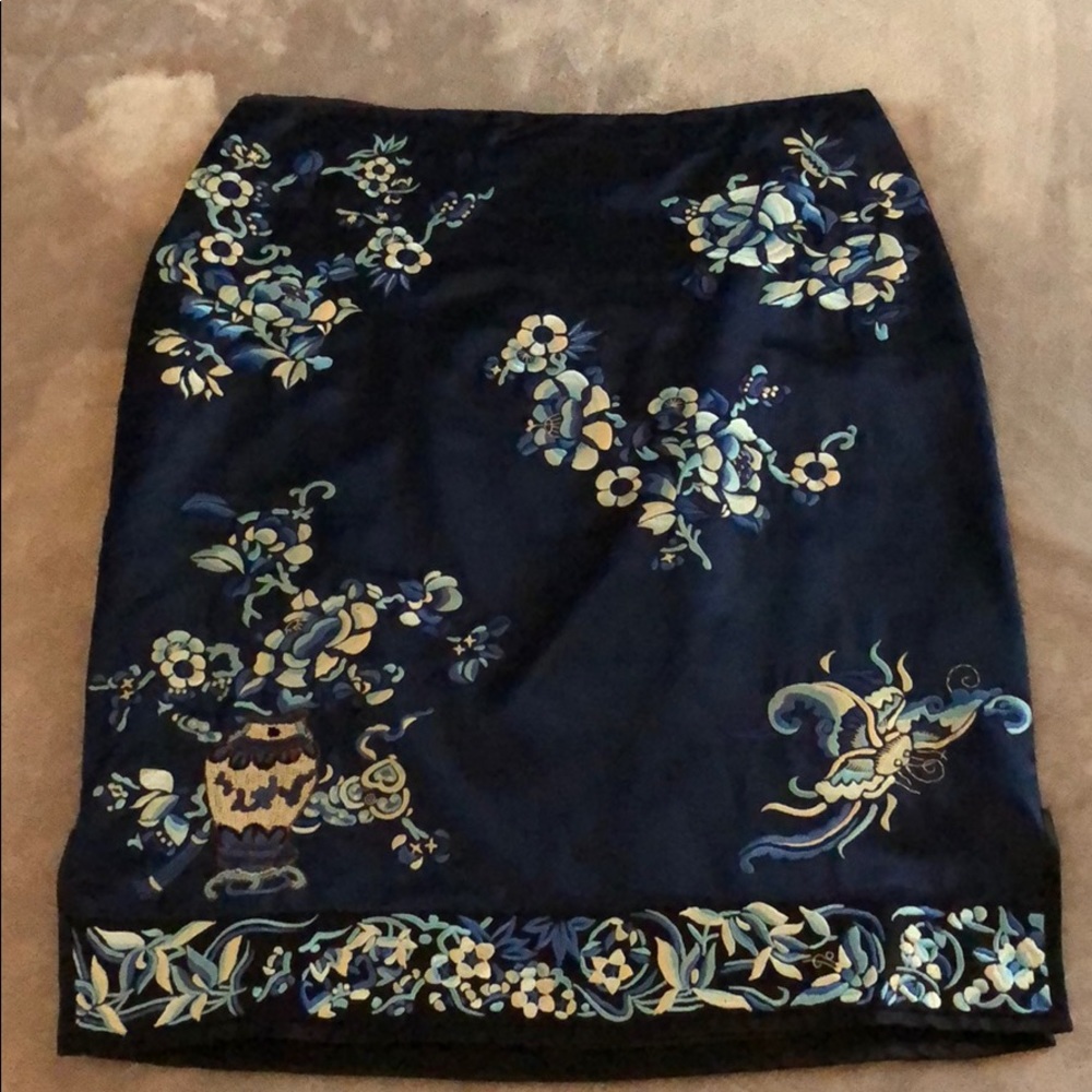 Ralph Lauren Black Label Silk Embroidered Skirt